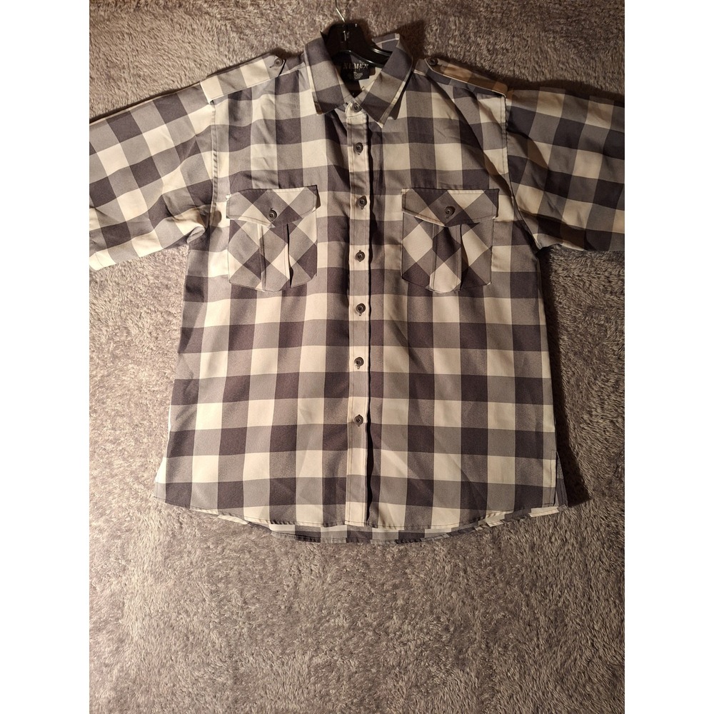 Numen Classic XL Gray Plaid Button Up Short Sleeve Shirt Menswear, Mens, grandpa